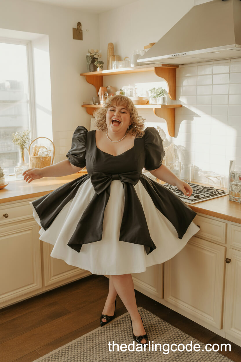 Short Puff-Sleeve Dress With Oversized Bow Accents