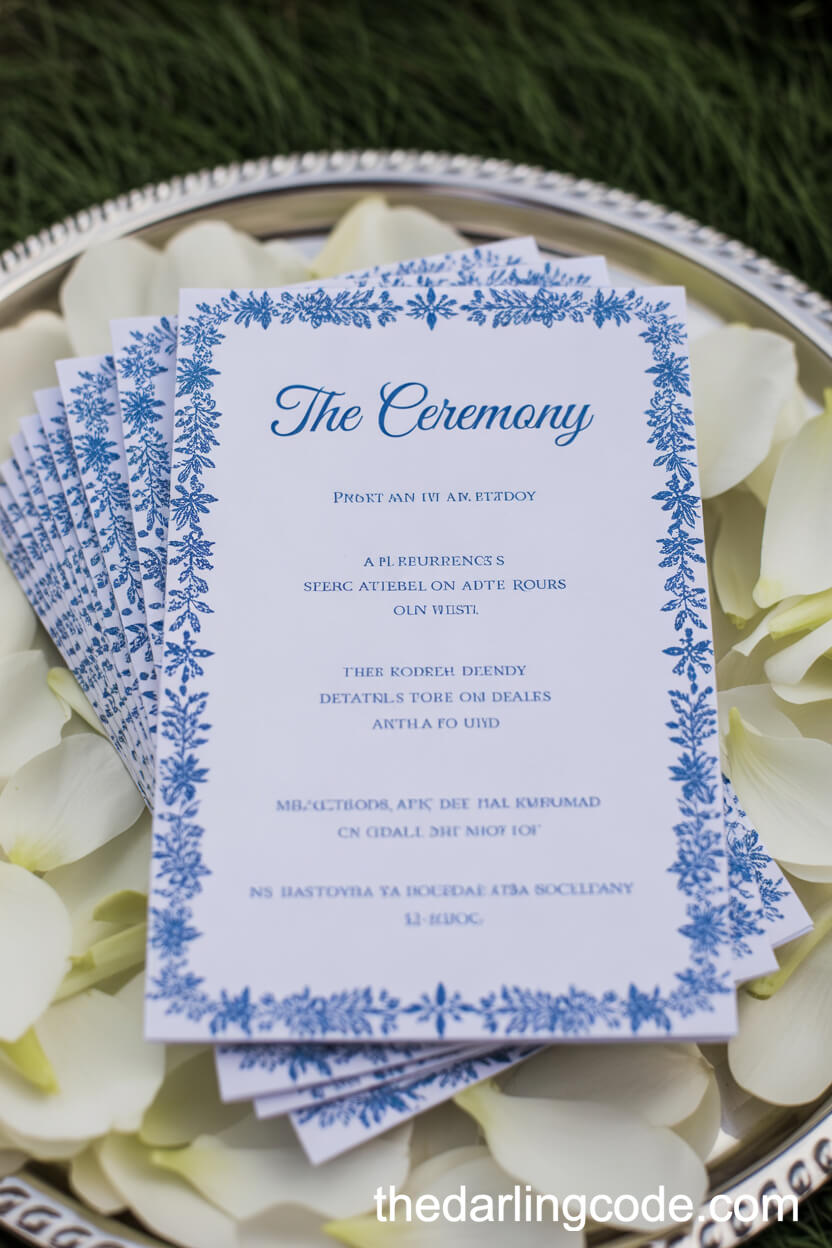 Elegant Blue Letterpress Ceremony Programs