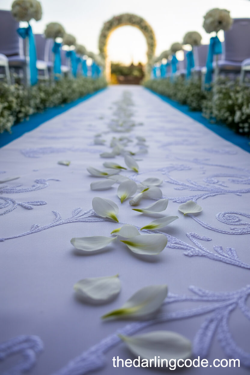 Blue Floral Patterned Aisle Runner For Weddings