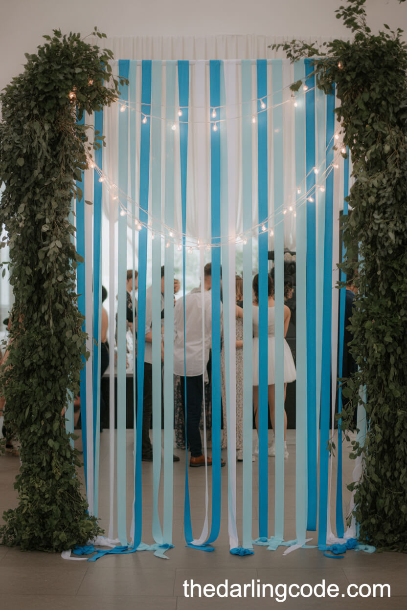 Blue And White Ribbon Photobooth Backdrop