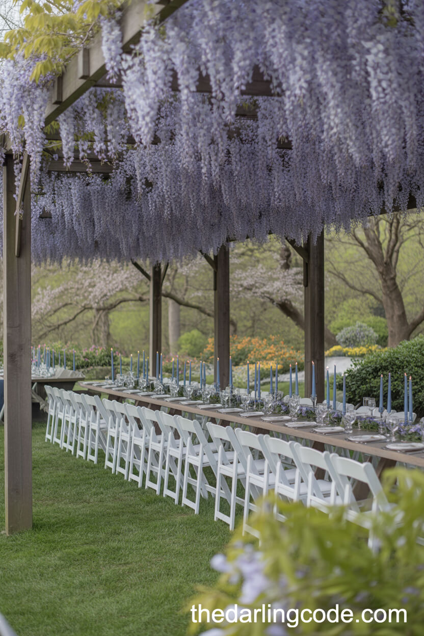 Blue And White China Reception Under Hanging Wisteria