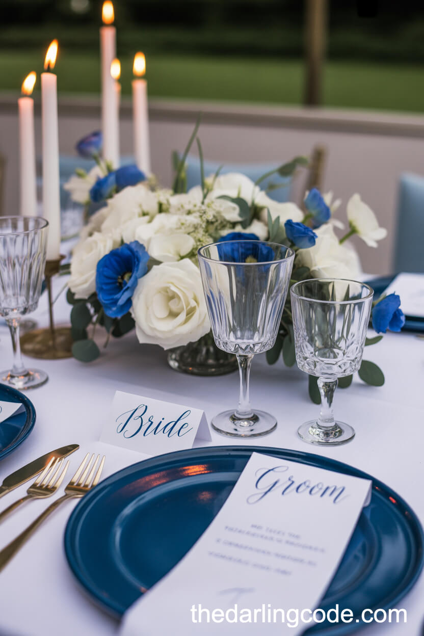 Blue And White Sweetheart Table For Bride And Groom