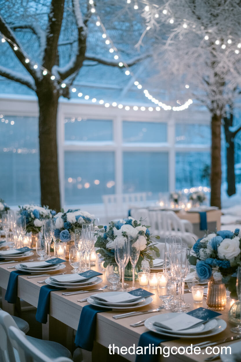 Magical Blue And White Winter Wedding Reception