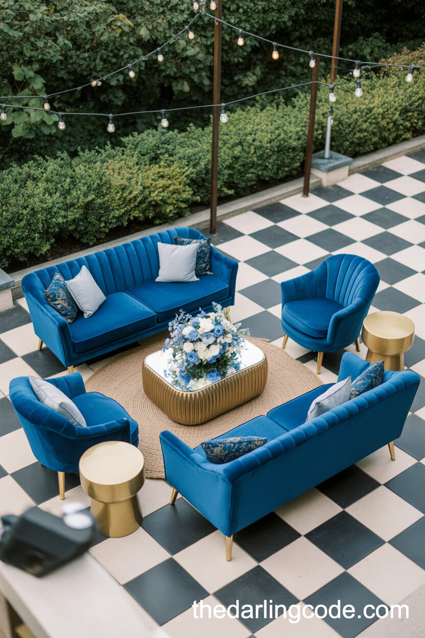 Cozy Blue Velvet Wedding Lounge