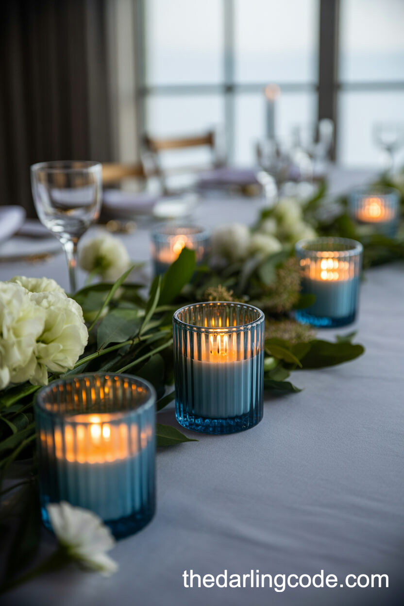 Blue Glass Votive Candle Table Decor
