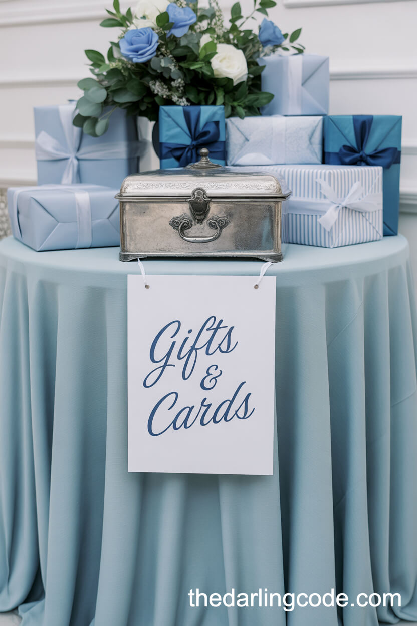 Blue Linen Wedding Gift Table