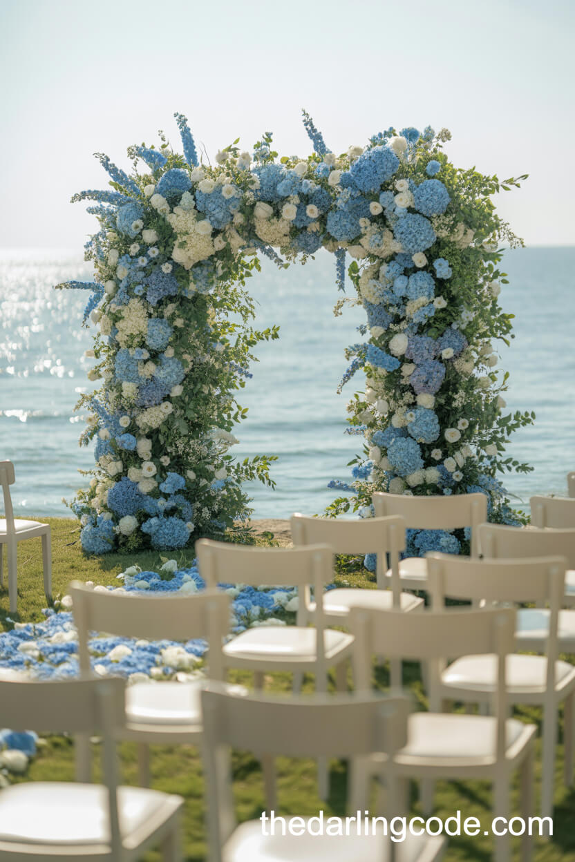 Seaside Ceremony With Blue Floral Arch