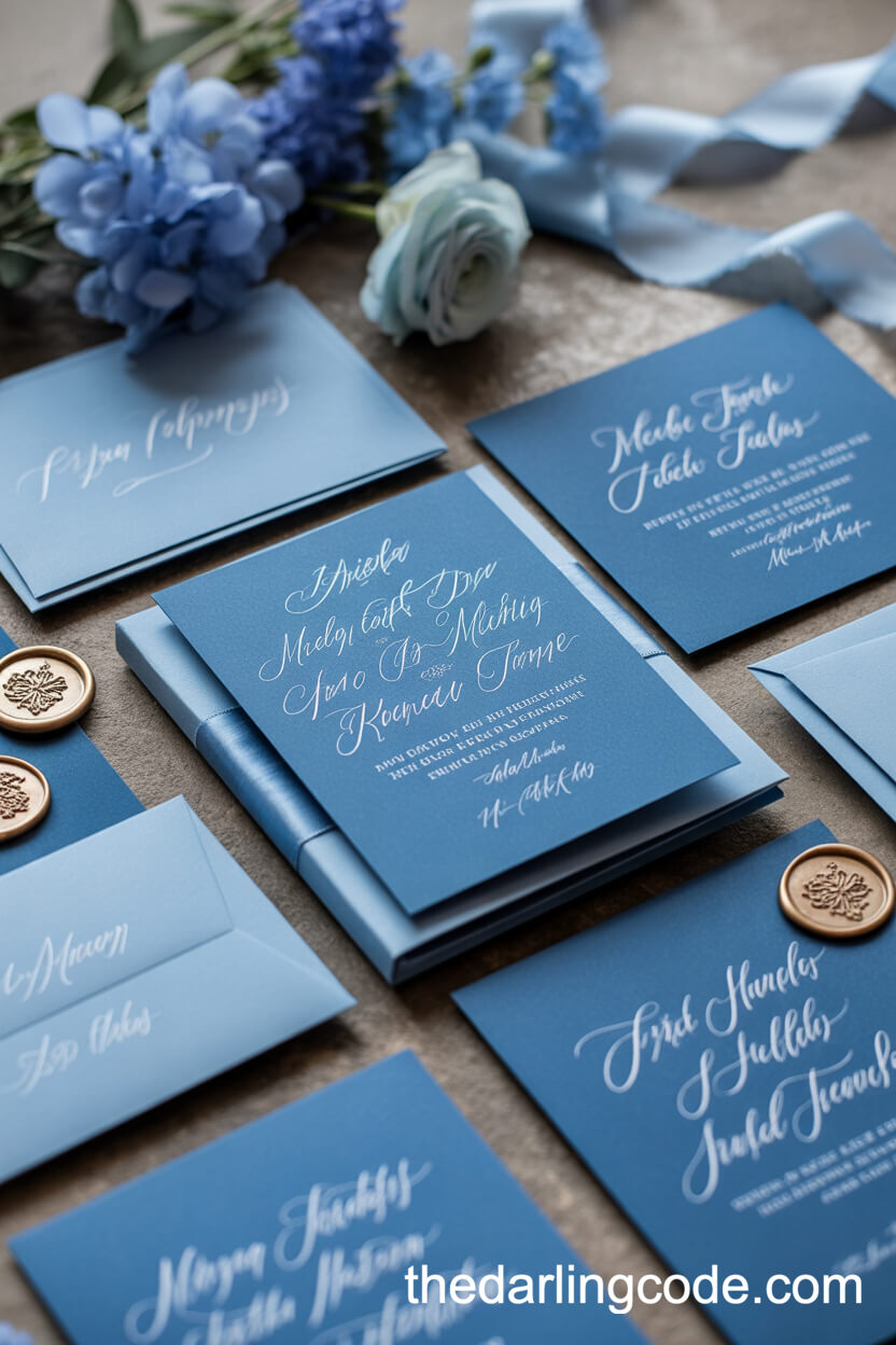 Luxurious Blue-Themed Wedding Invitations