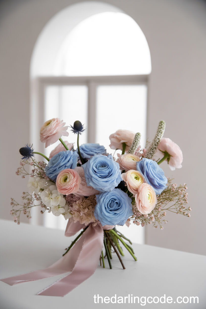 Powder Blue Rose And Blush Ranunculus Romantic Bouquet