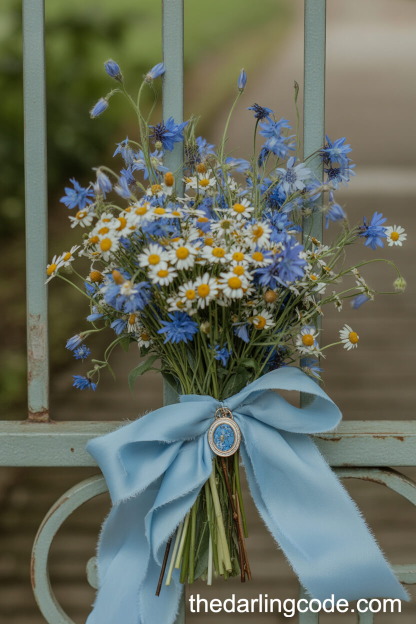 Foraged Blue Wildflower And Daisy Joyful Hand-Tied Bouquet