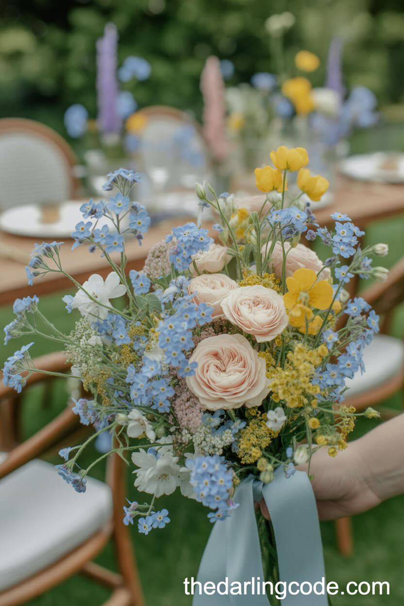 Baby Blue Forget-Me-Not And Peach Wildflower Spring Bouquet