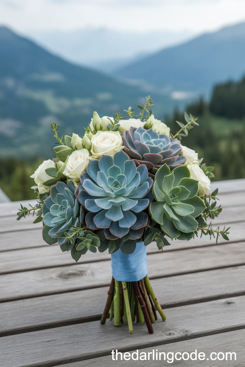 Blue Succulent And Echeveria Trendy Bouquet