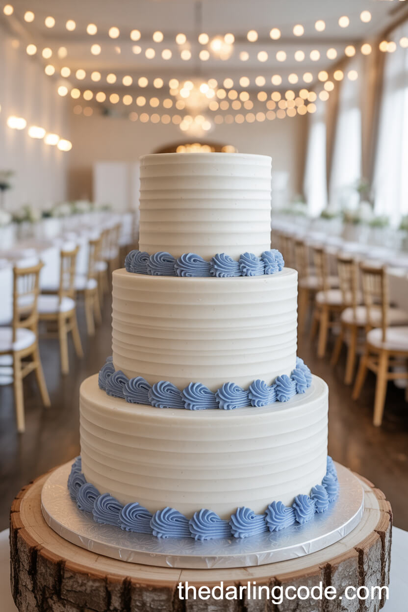 White Fondant Cake With Hand-Piped Blue Accents