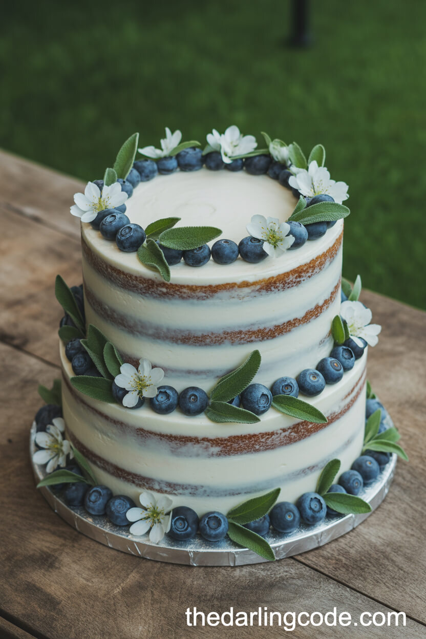 Rustic Naked Blueberry Wedding Cake