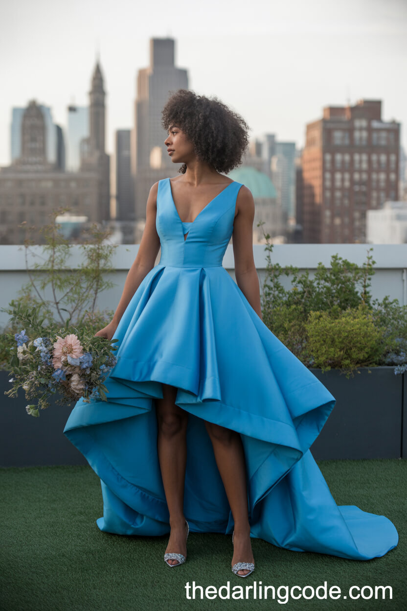 Cerulean High-Low Wedding Dress With Asymmetrical Hem
