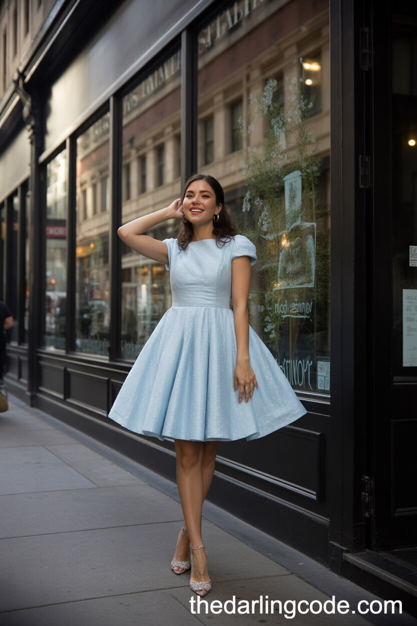 Powder Blue Short Wedding Dress With Cap Sleeves