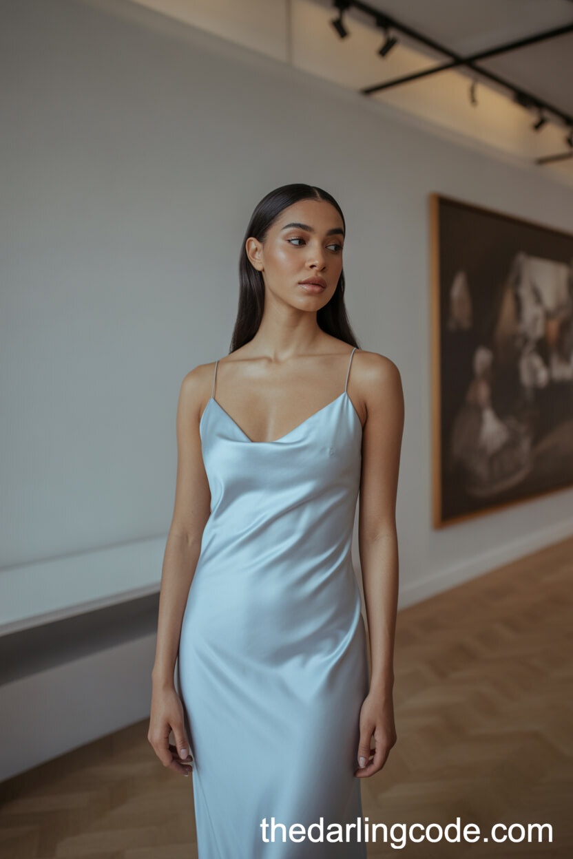 Minimalistic Powder Blue Slip Wedding Dress With Thin Straps