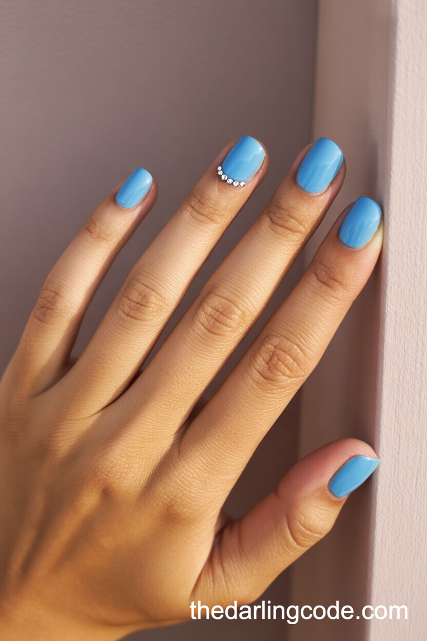 Sky Blue Rounds With Silver Rhinestone Accents
