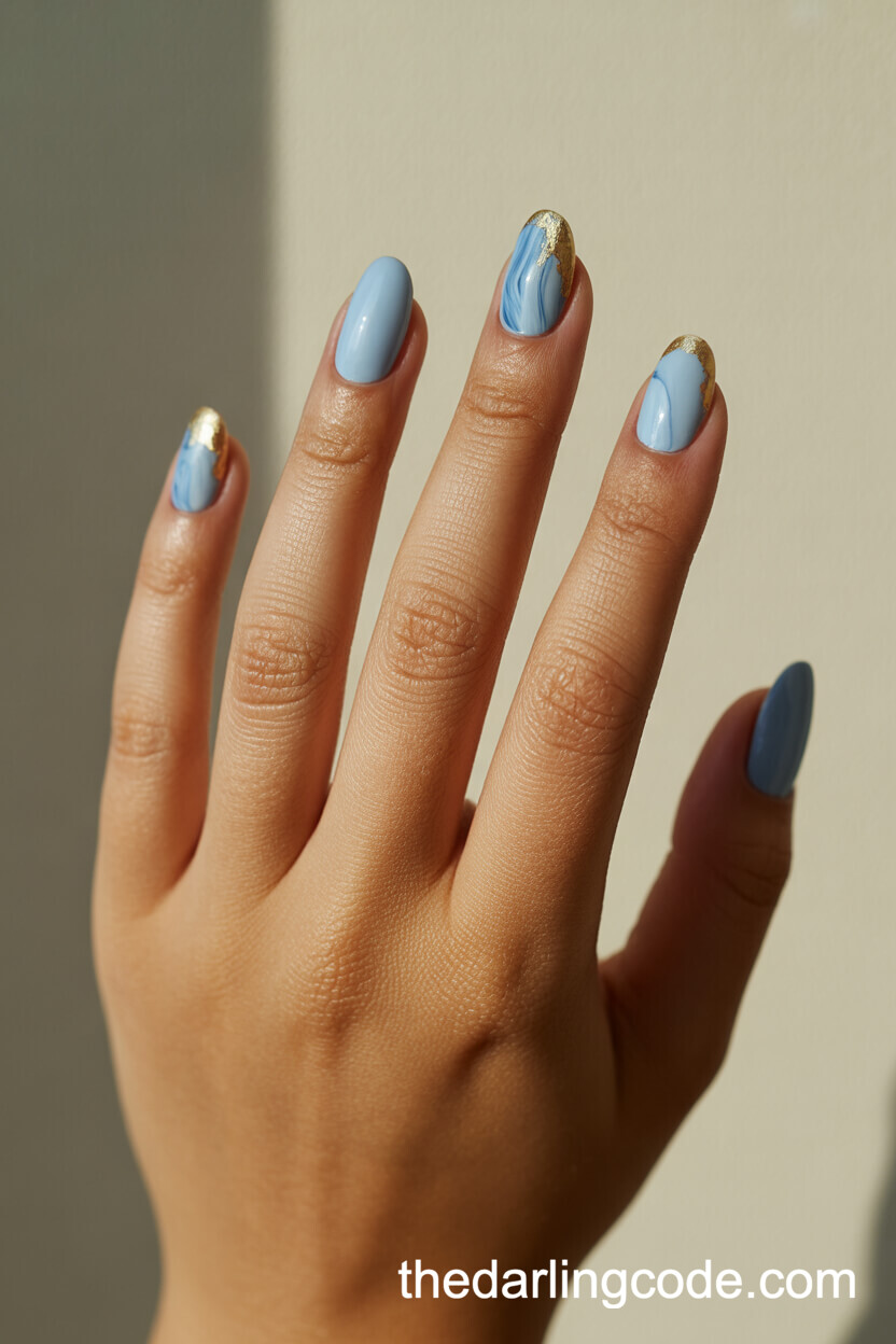 Powder Blue Solids With Gold Foil Marble Accents