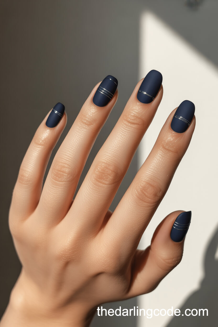 Matte Navy Squovals With Silver Line Art