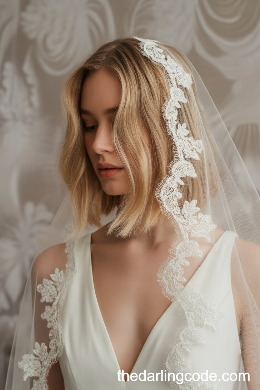 Layered Bob With Lace-Trimmed Veil