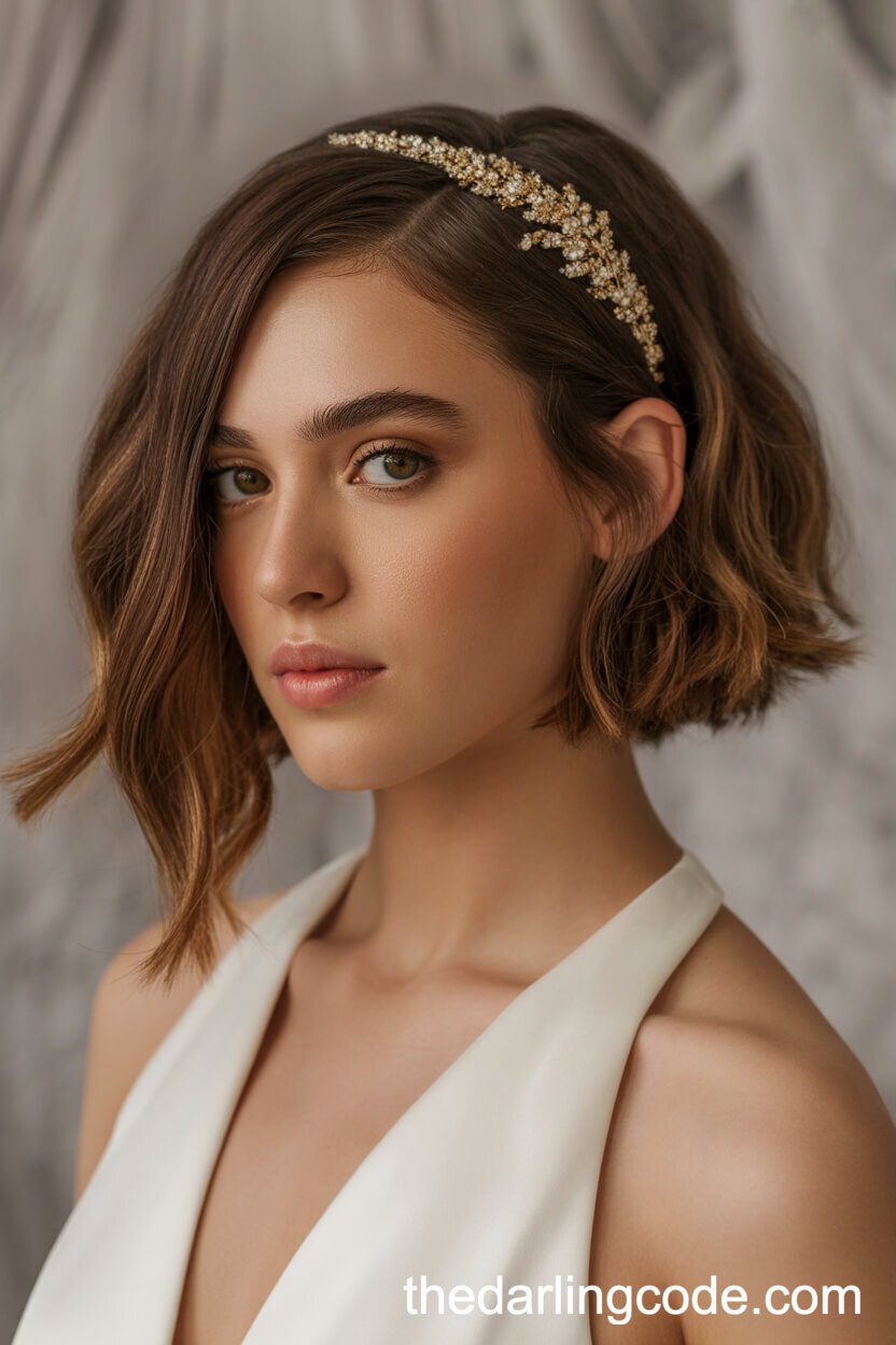 Asymmetrical Bob With Gold Glam Hair Cuff