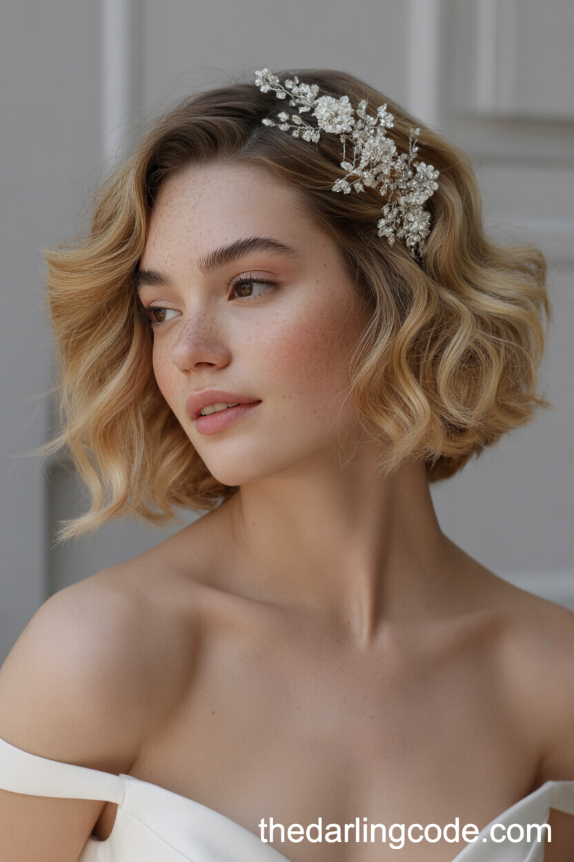 Curly Bob With Decorative Veil Comb