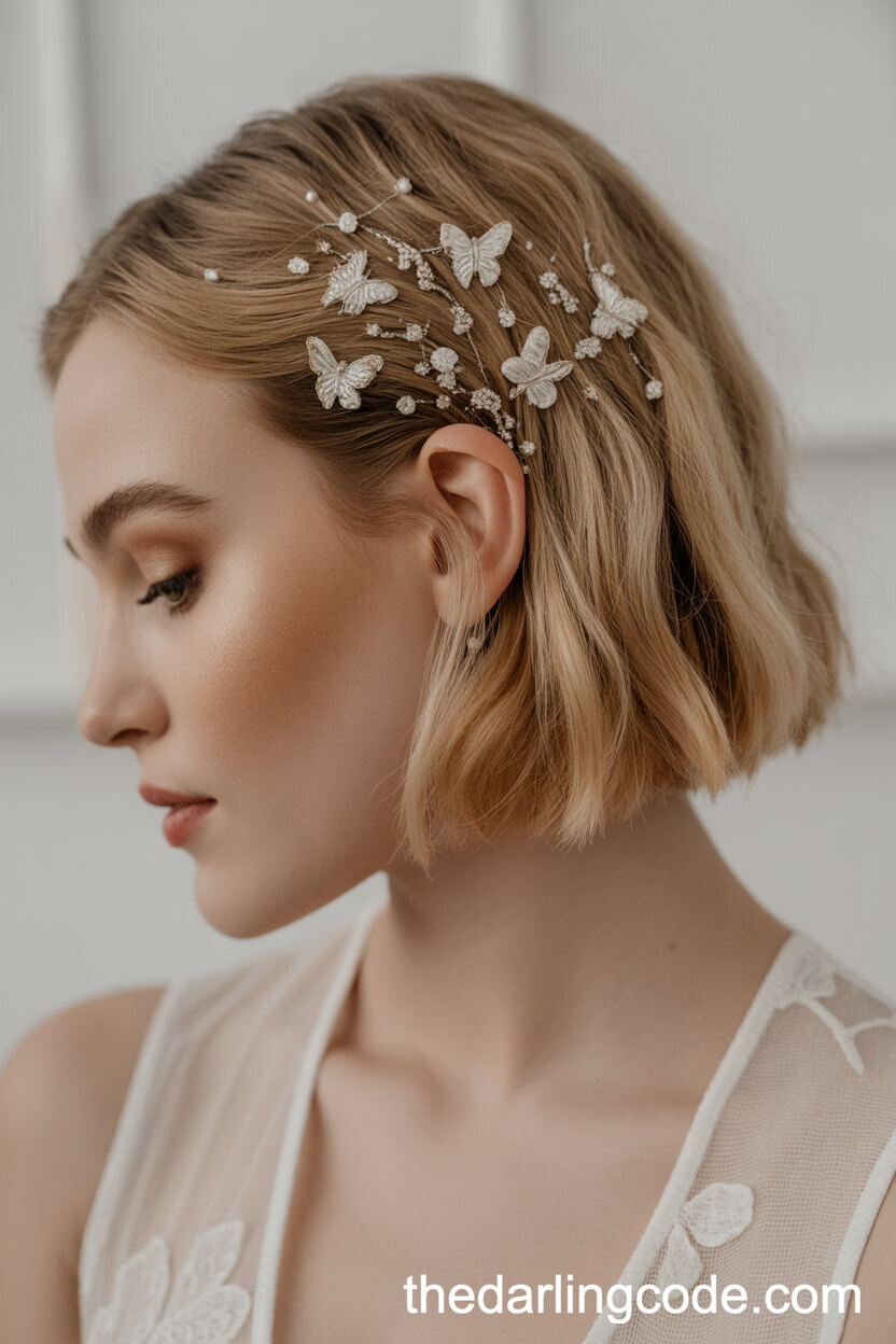 Chic Bob With Butterfly-Shaped Hair Jewels
