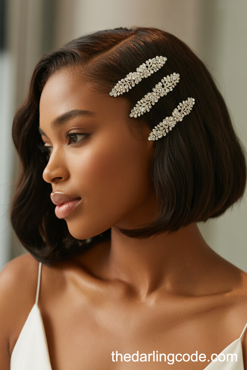 Sleek Side-Parted Bob With Crystal Barrettes