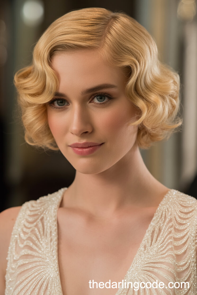 Vintage Finger Wave Bob, 1920s Glam Wedding Style