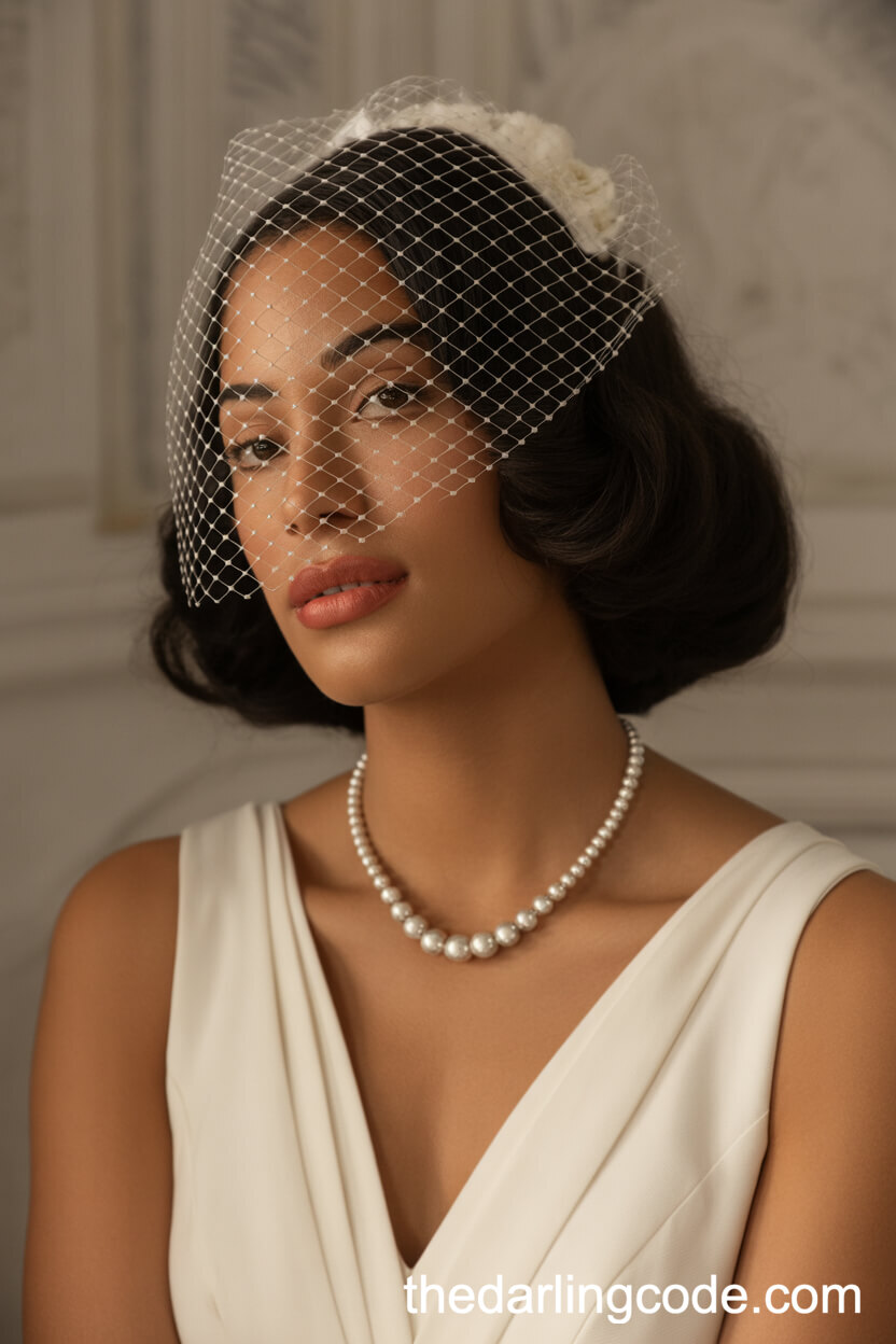 Retro Bob With Short Veil, 1950s Inspired Bridal Hairstyle