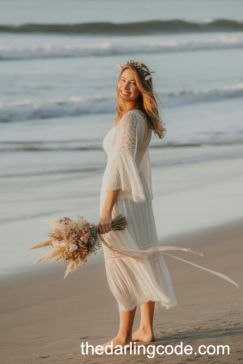 Boho Bride With Wildflower Bouquet