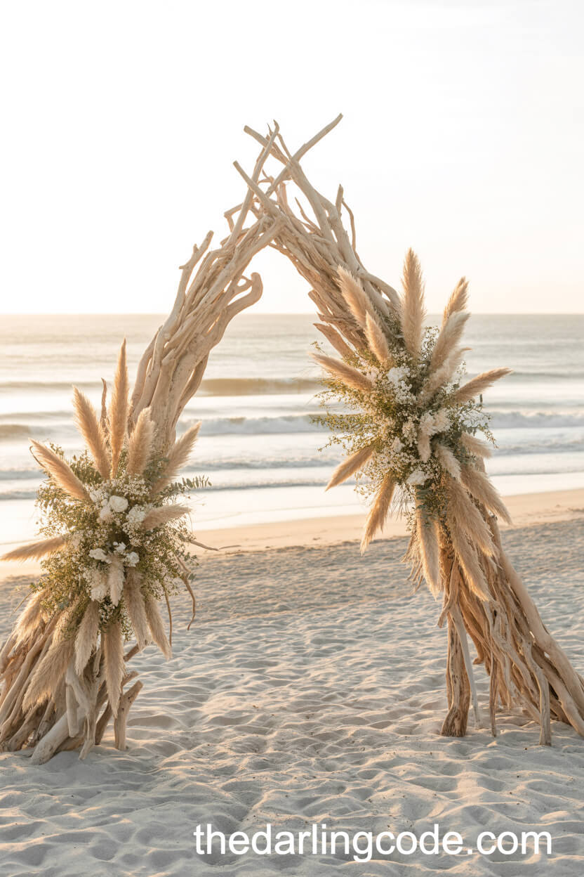 Driftwood And Pampas Grass Wedding Arch