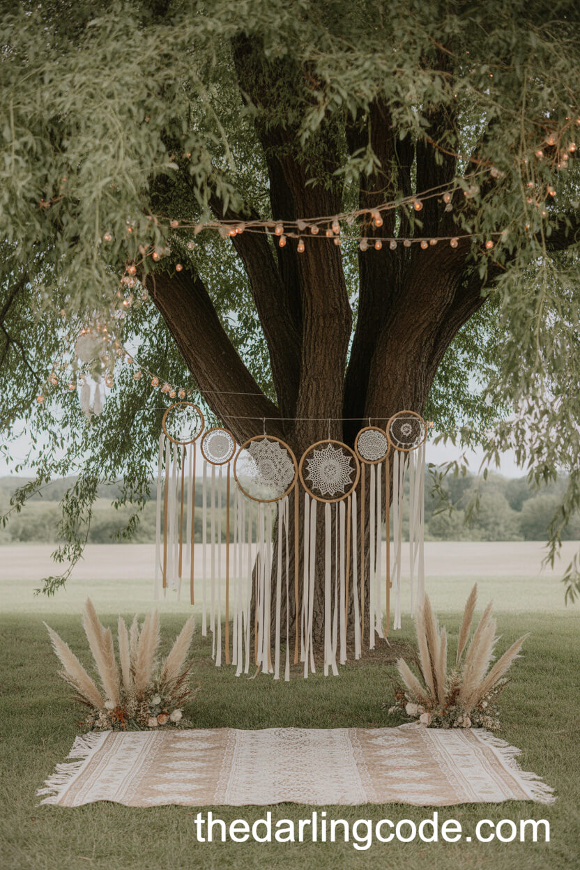 Dreamcatchers And Ribbons Hanging From A Willow Tree