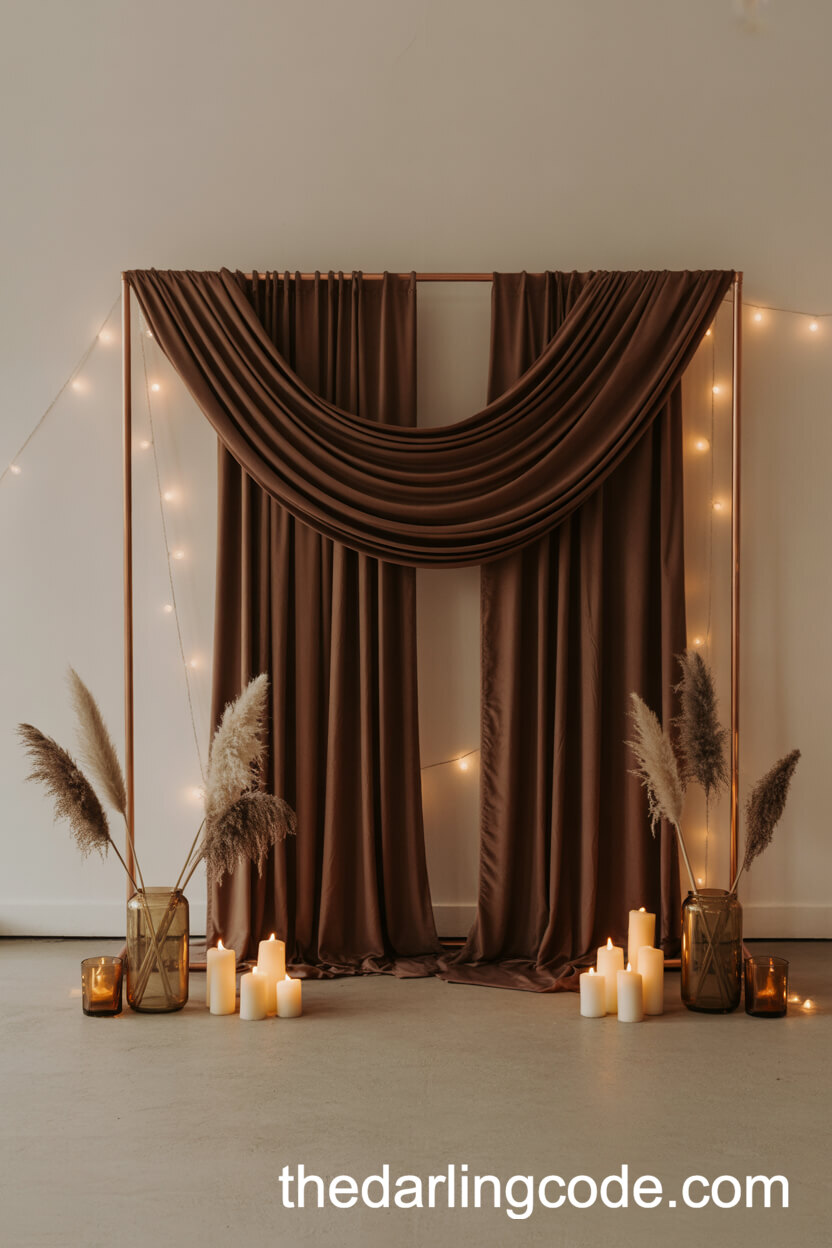 Velvet Drapes And Pampas Grass With Candlelight Indoors