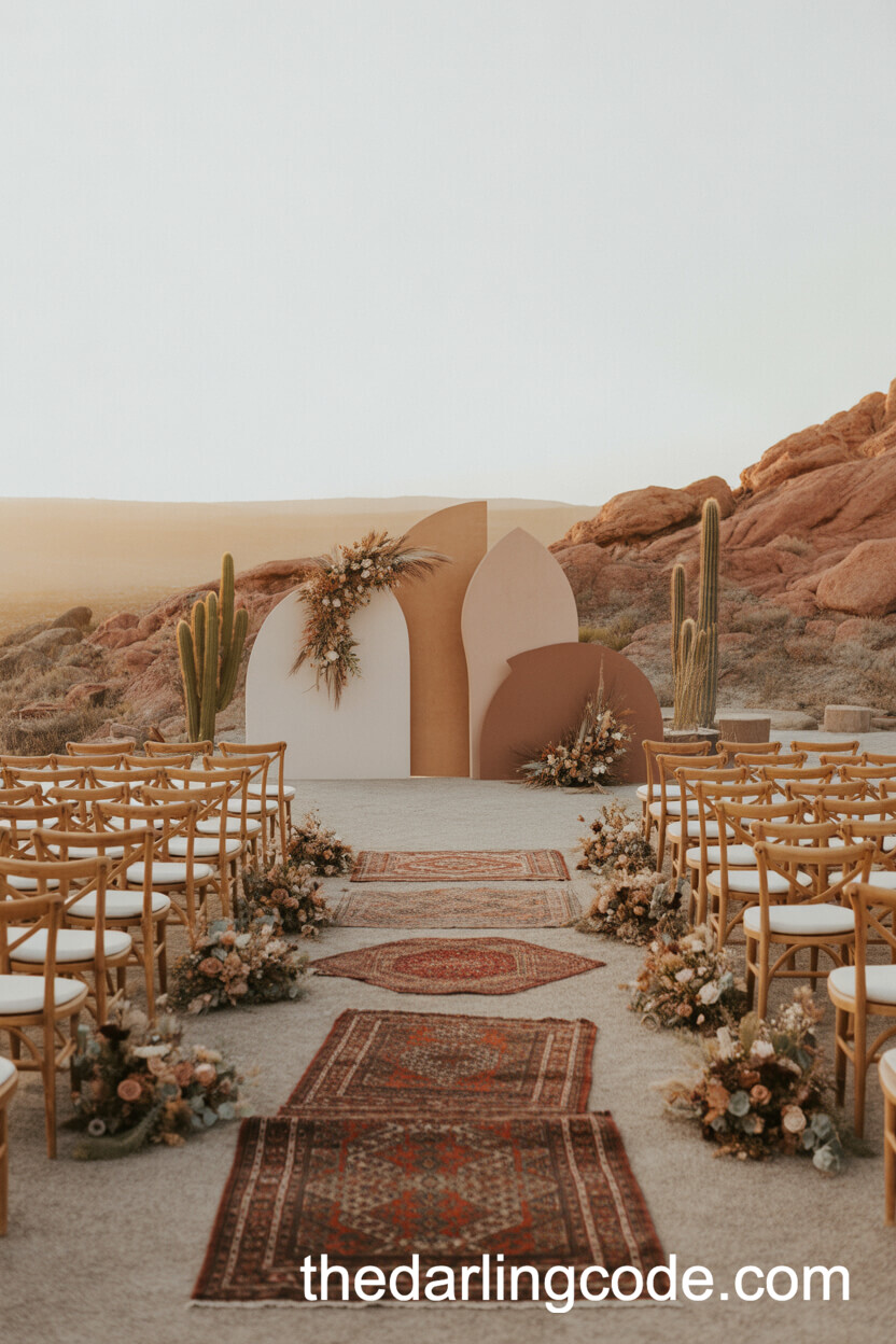 Curved Clay Backdrop Among Desert Red Rocks And Succulents