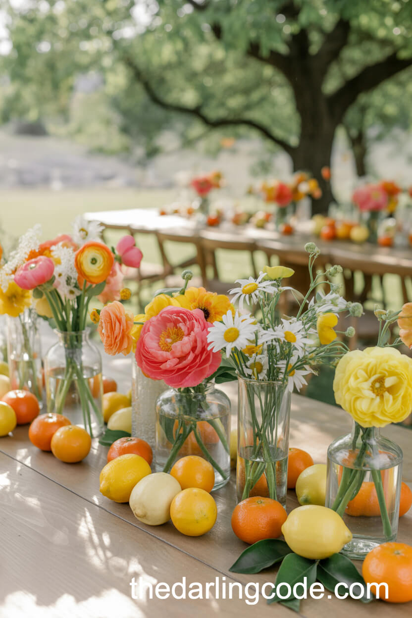 Citrus And Bright Summer Floral Centerpieces