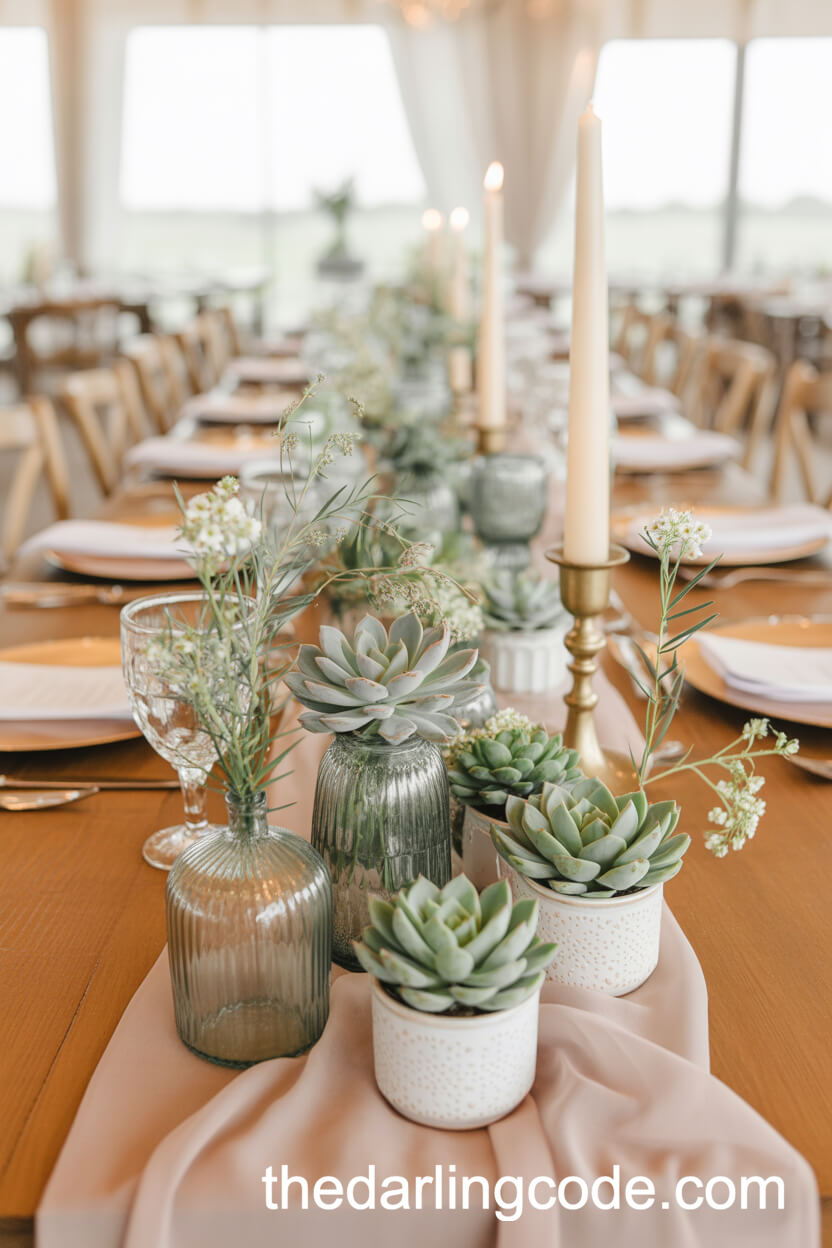 Succulent And Waxflower Ceramic Centerpieces
