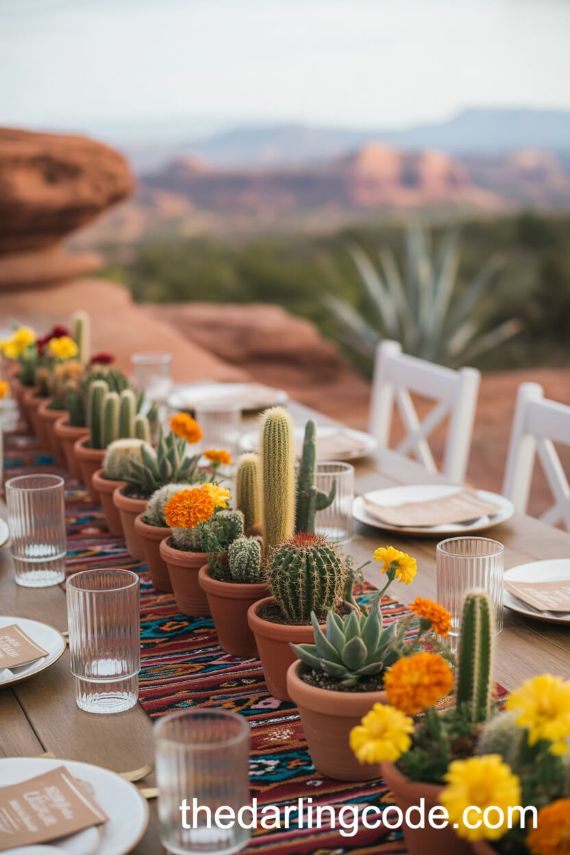 Cacti, Succulent, And Marigold Centerpieces