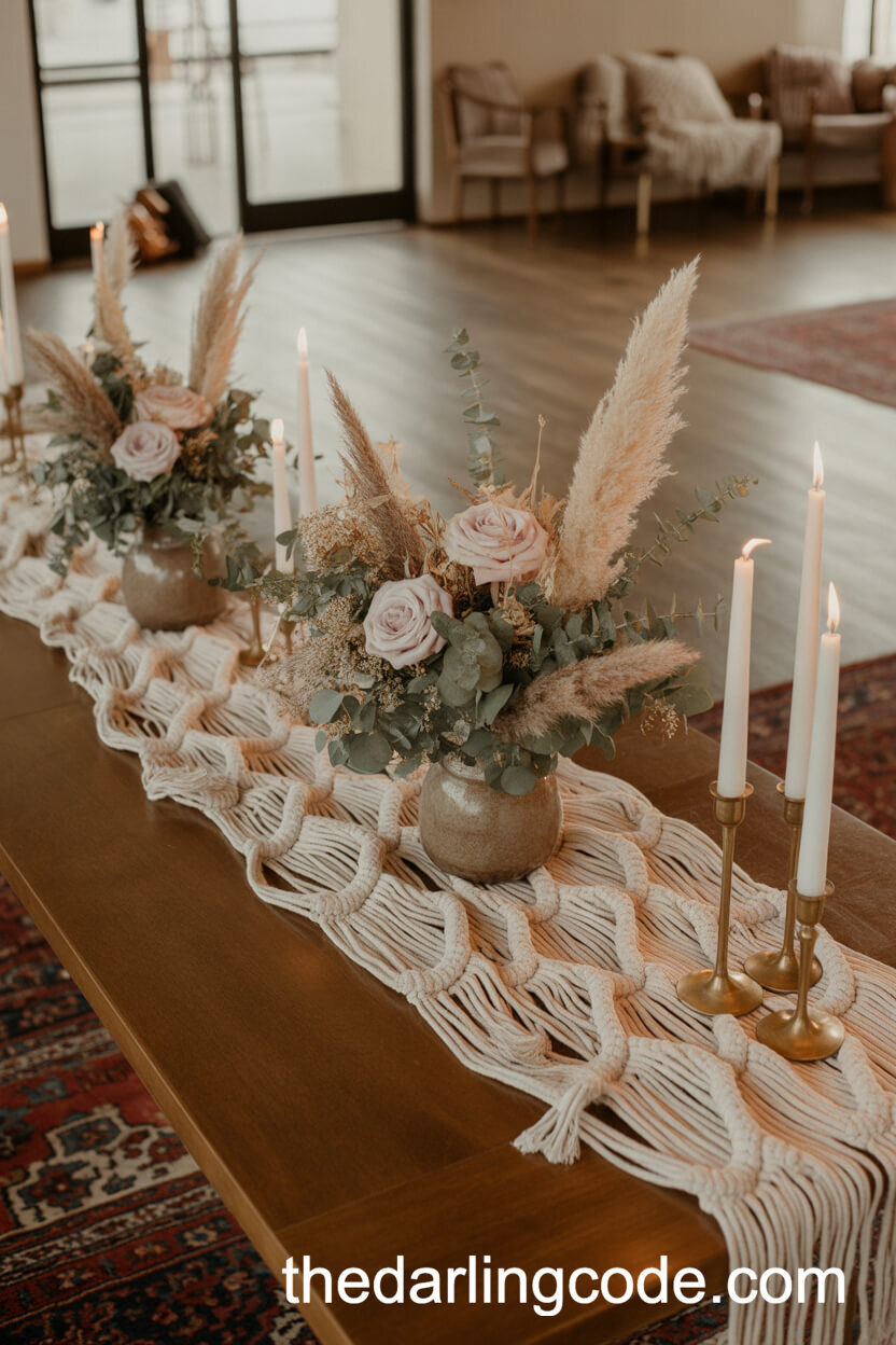 Macramé Runner With Pampas Grass Centerpieces
