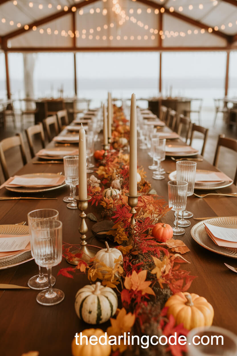 Autumn Foliage And Gourd Table Runner Centerpieces