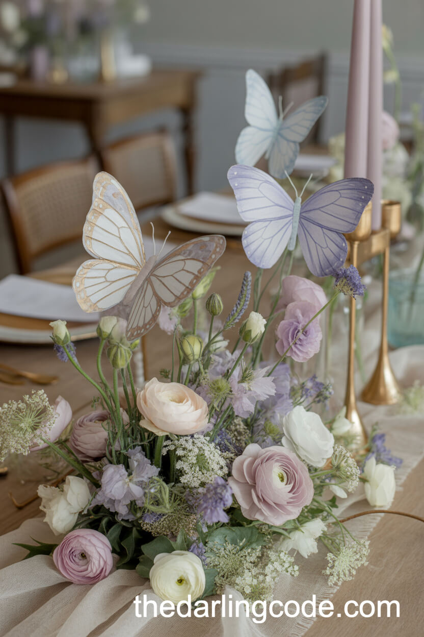 Pastel Wildflower And Butterfly Centerpieces