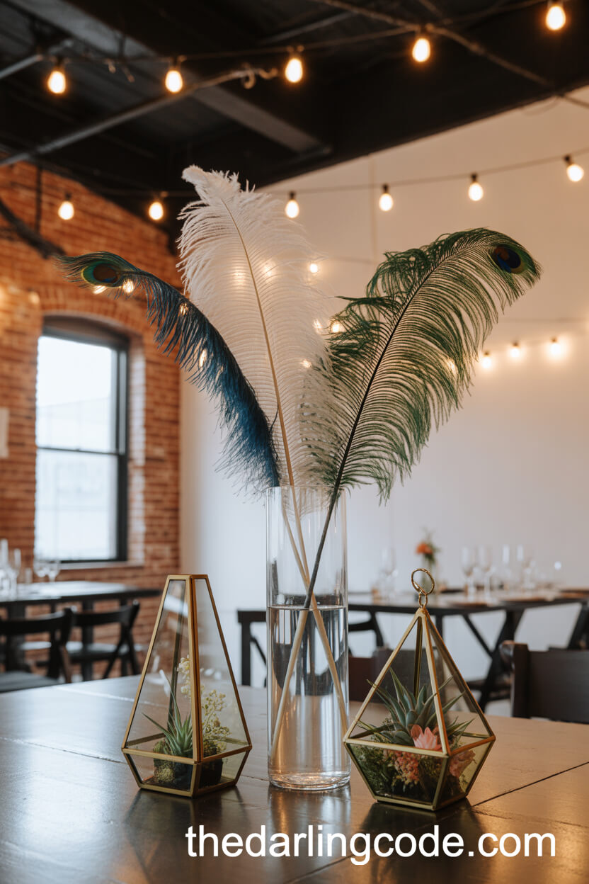 Feather And Geometric Terrarium Centerpieces