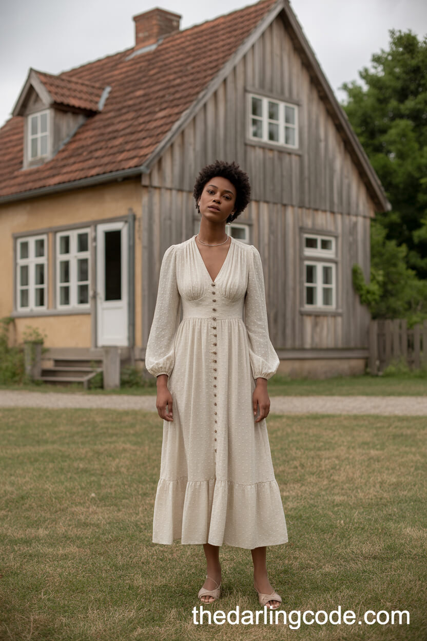 Vintage-Inspired Boho Wedding Dress With Buttons By A Country House