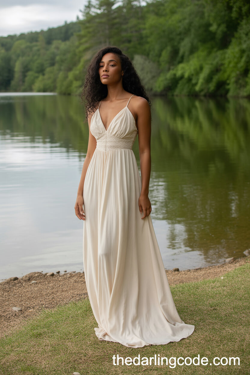 Flowing Chiffon Boho Wedding Dress By The Lakeside