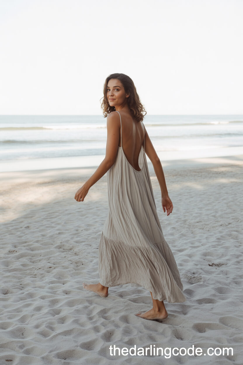 Minimalist Open-Back Boho Gown On The Beach