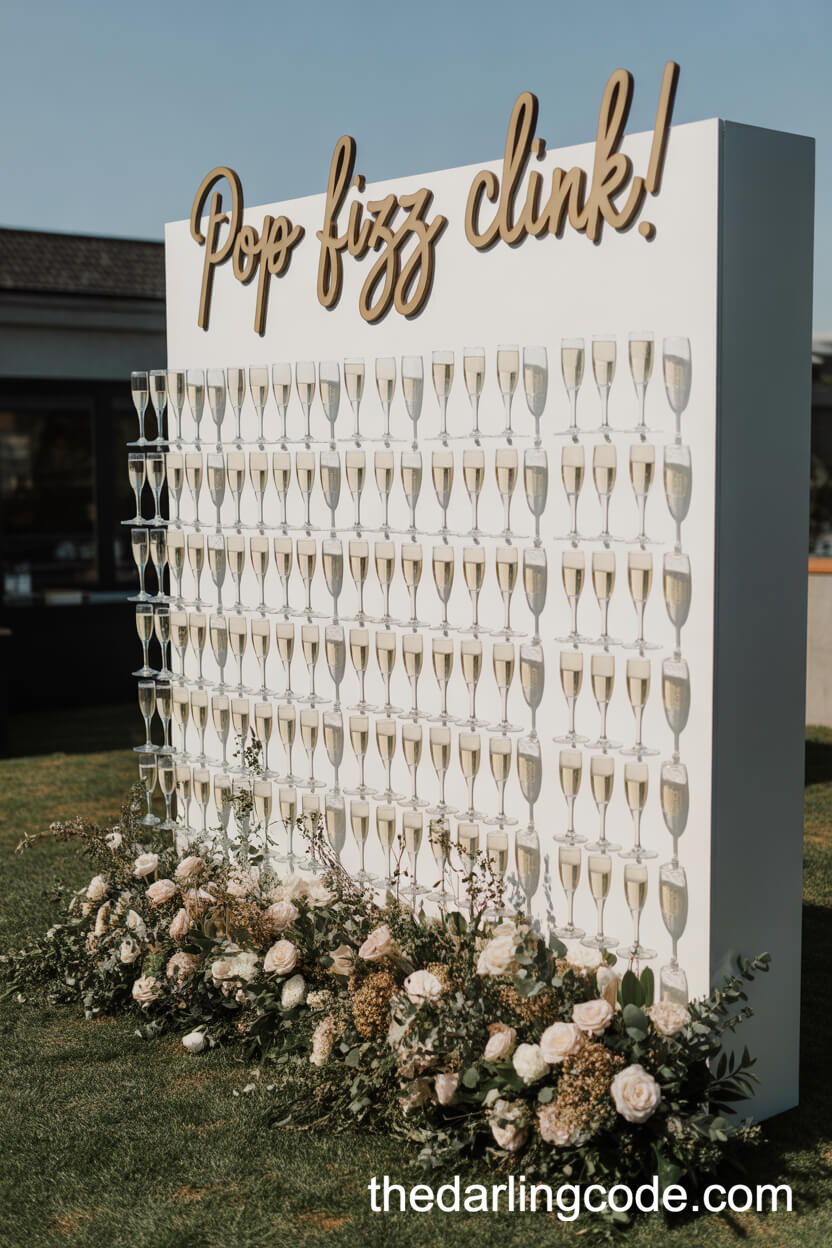 Champagne Wall Installations For Outdoor Wedding Celebrations