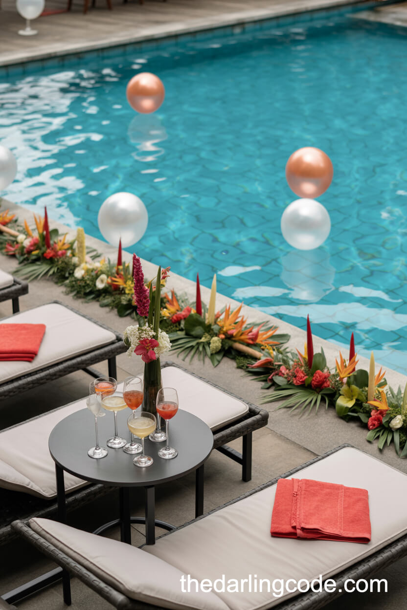 Poolside Cocktail Hours With Tropical Wedding Decor