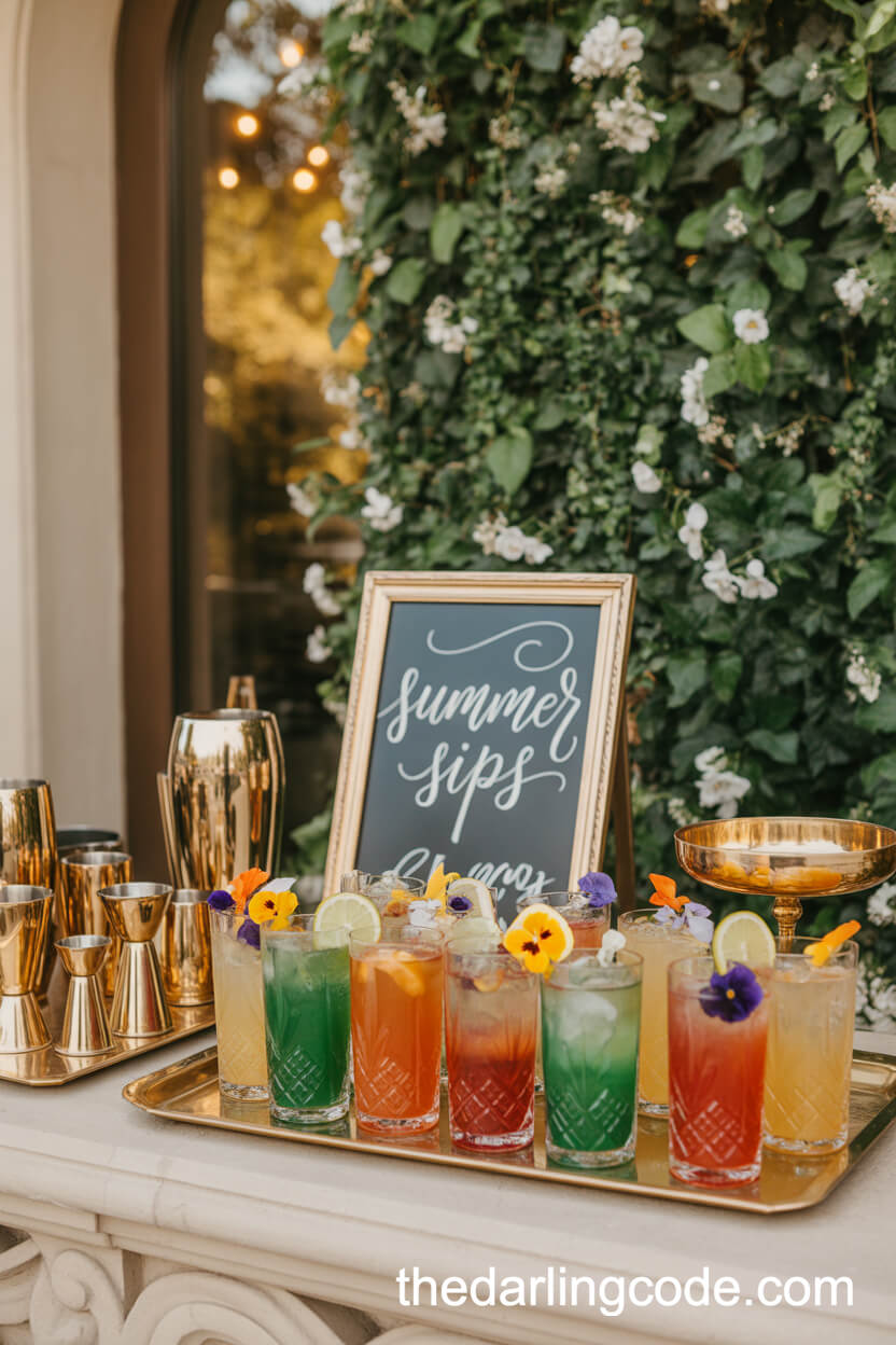 Bright Summer Cocktail Bar Setups For Weddings