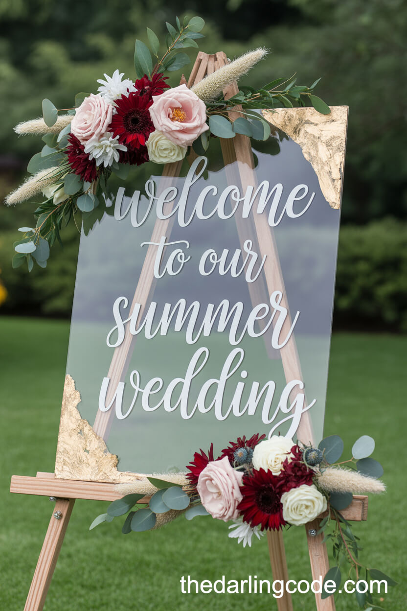 Acrylic Welcome Signs Decorated With Fresh Summer Flowers